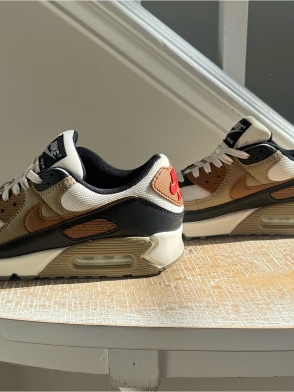 Rare Nike Air Max 90 Cream Tan Black Red Sneakers – Sold Out